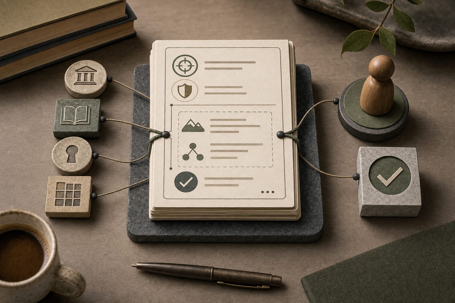 Un work item al centro raccoglie obiettivo, autorità, ambito, dipendenze e criteri di accettazione, collegando fonti stabili a un esecutore umano o agentico e a un risultato verificabile.